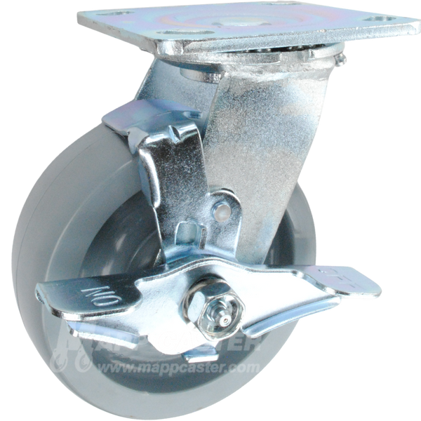 5" x 2" Grey Solid Polyurethane Wheel Swivel Brake Caster - 800 Lbs Capacity