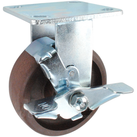 5" x 2" High Temp Nylon Roller Bearing Wheel Rigid Brake Caster - 1,000 Lbs Capacity