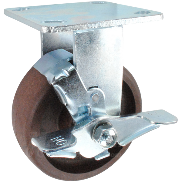 5" x 2" High Temp Nylon Roller Bearing Wheel Rigid Brake Caster - 1,000 Lbs Capacity