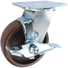 5" x 2" High Temp Nylon Roller Bearing Wheel Swivel Brake Caster - 1,000 Lbs Capacity