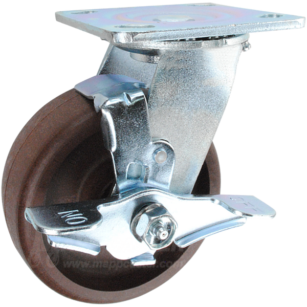 5" x 2" High Temp Nylon Roller Bearing Wheel Swivel Brake Caster - 1,000 Lbs Capacity