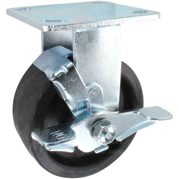 5" x 2" High Temp Nylon Wheel Rigid Brake Caster - 1,000 Lbs Capacity