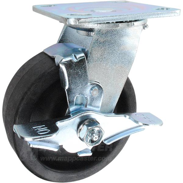 5" x 2" High Temp Nylon Wheel Swivel Brake Caster - 1,000 Lbs Capacity