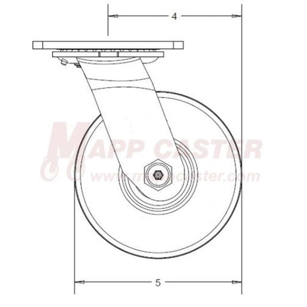 5" x 2" Phenolic V-Groove Wheel Swivel Caster - 750 Lbs Capacity 146LPV520S SIDE VIEW 