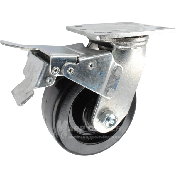 5" x 2" Phenolic Wheel Swivel Caster with Total Locking Brake - 1,000 Lbs Capacity