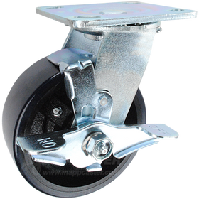 5" x 2" Polyurethane on Iron Wheel Swivel Brake Caster - 1,250 Lbs Capacity 146UIRB520SB 