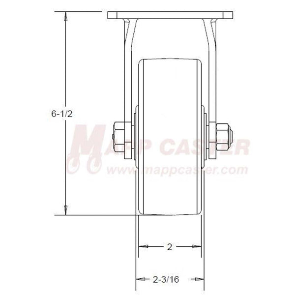 5" x 2" Red Polyurethane on Iron Wheel Caster Dumpster Kit with Caster Pads  front view rigid