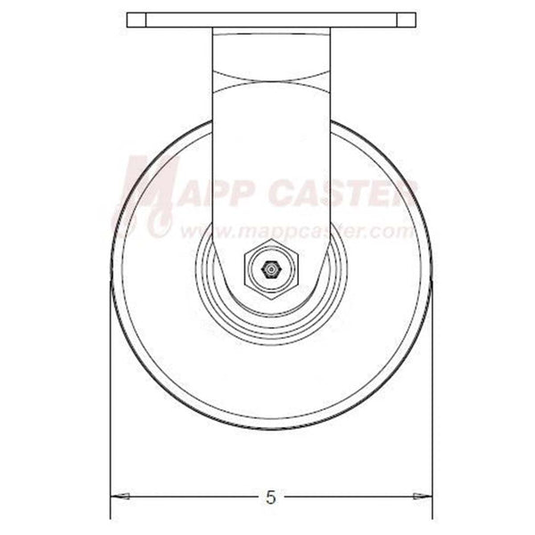 5" x 2" Red Polyurethane on Iron Wheel Caster Dumpster Kit with Caster Pads side view rigid 