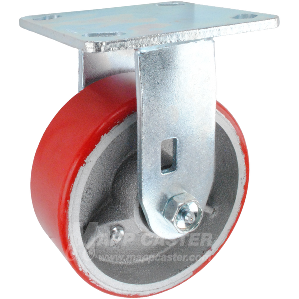 5" x 2" Red Polyurethane on Iron Wheel Rigid Caster - 1,100 Lbs Capacity 146UIRB520R