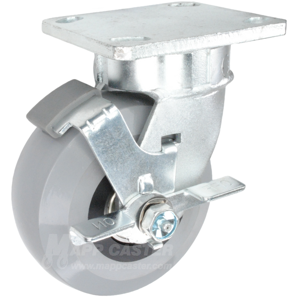 5" x 2" Solid Elastomer Wheel Kingpinless Swivel Brake Caster - 1,400 Lbs Capacity Part # P5105201HU1TLB
