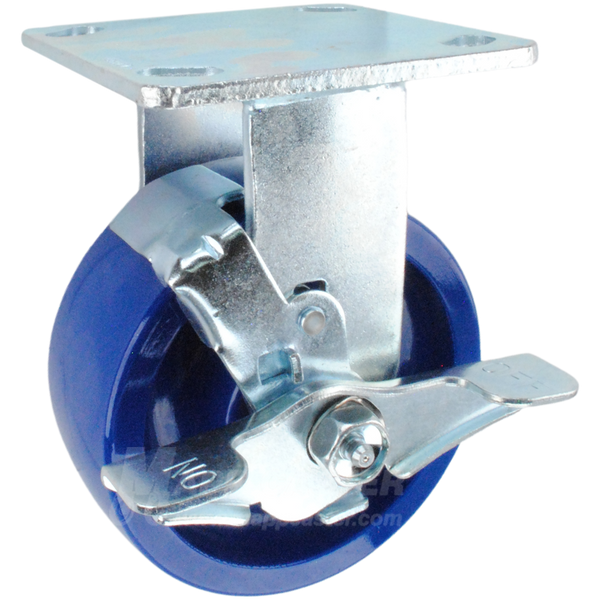 5" x 2" Solid Polyurethane Wheel Rigid Brake Caster - 800 Lbs Capacity