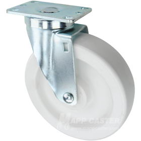 White polyolefin (plastic) casters, great for kitchens, restaurants, food processing plants & other wet environments. 
