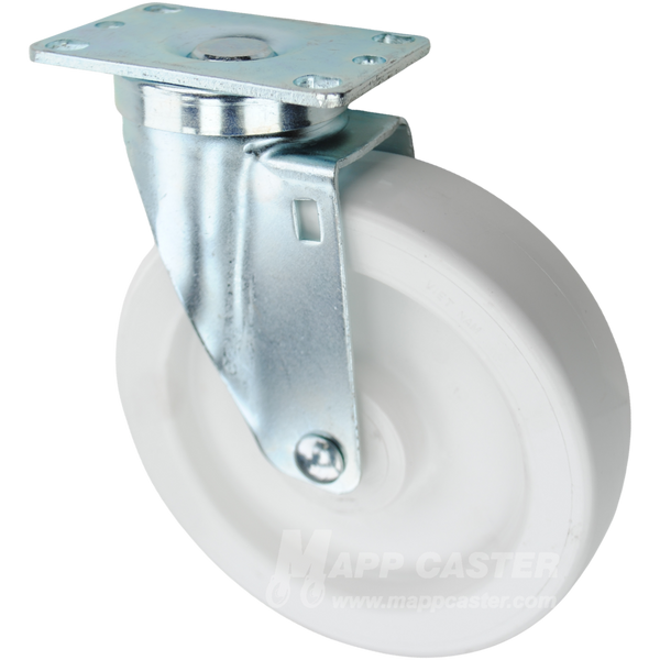 White polyolefin (plastic) casters, great for kitchens, restaurants, food processing plants & other wet environments. 