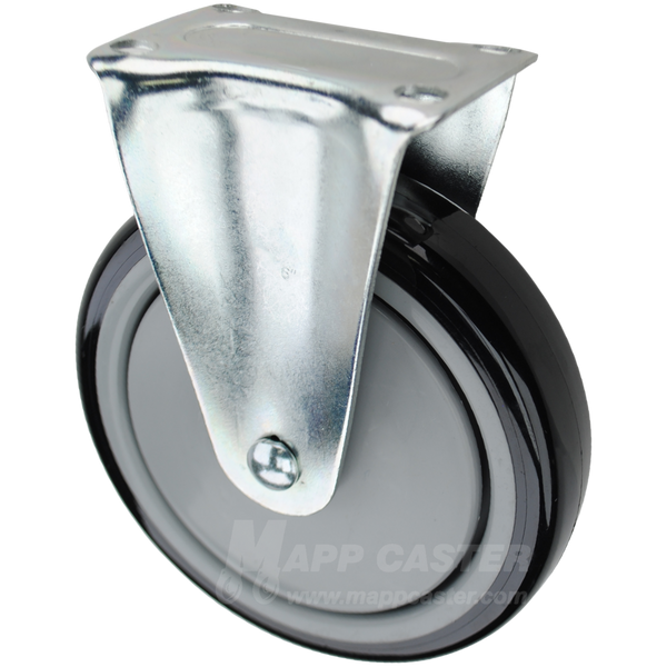 6" x 1-1/4" Black & Grey  Polyurethane on Polyolefin Ball Bearing Wheel Rigid Plate Caster, floor protective - 350 lbs Capacity