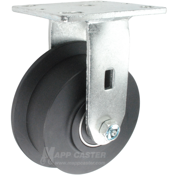 6" x 1-25/32" Nylon Flanged Wheel Kingpinless Rigid Caster - 2,000 Lbs Capacity Heavy Duty