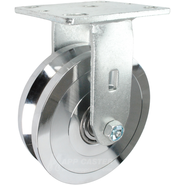 6" x 1-3/4" Forged Steel V-Groove Wheel Kingpinless Rigid Caster - 2,000 Lbs Capacity Heavy Duty