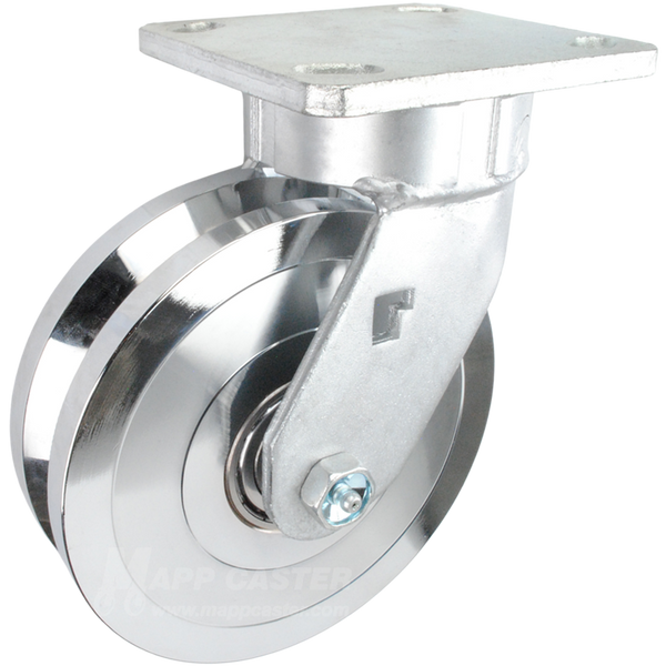 6" x 1-3/4" Forged Steel V-Groove Wheel Kingpinless Swivel Caster - 2,000 Lbs Capacity Heavy Duty