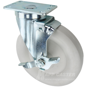 White retort wheels are the food industry standard wheel. Its white color shows contamination easily & the wheels are washable. Chemical & Water Resistant
