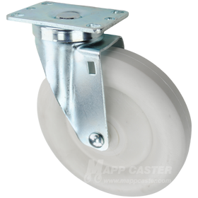 White retort wheels are the food industry standard wheel. Its white color shows contamination easily & the wheels are washable. Water & chemical Resistant
