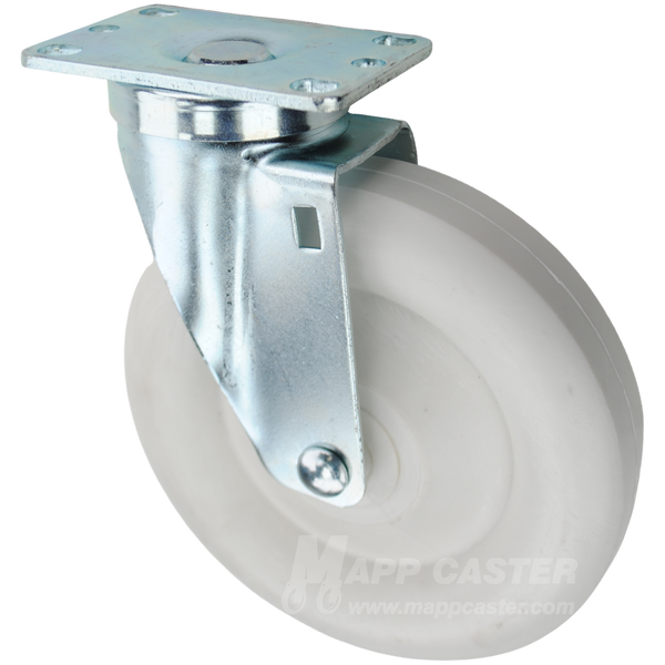 White retort wheels are the food industry standard wheel. Its white color shows contamination easily & the wheels are washable. Water & chemical Resistant
