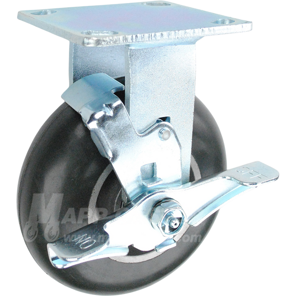 6" x 2" Balloon Cushion Wheel Kingpinless Rigid Brake Caster - 650 Lbs Capacity Part # P50062RNDTLB