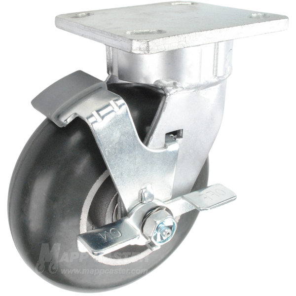 6" x 2" Balloon Cushion Wheel Kingpinless Swivel Brake Caster - 650 Lbs Capacity Part # P51062RNDTLB