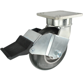 6" x 2" Balloon Cushion Wheel Kingpinless Swivel Caster with Face Contact Brake - 650 Lbs Capacity Part # P51062RNDFCB