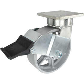 6" x 2" Cast Iron Wheel Kingpinless Swivel Caster with Face Contact Brake - 1,400 Lbs Capacity Part # P51062CIRBFCB
