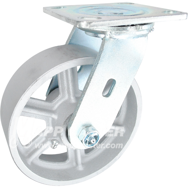 6" x 2" Heavy Duty Cast Iron Wheel Swivel Caster - 1,250 Lbs Capacity 