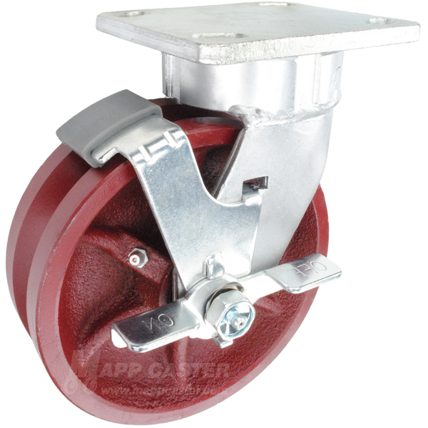 6" x 2" Ductile Steel V-Groove Wheel Kingpinless Swivel Brake Caster - 1,500 Lbs Capacity Part # P51062DVRBTLB