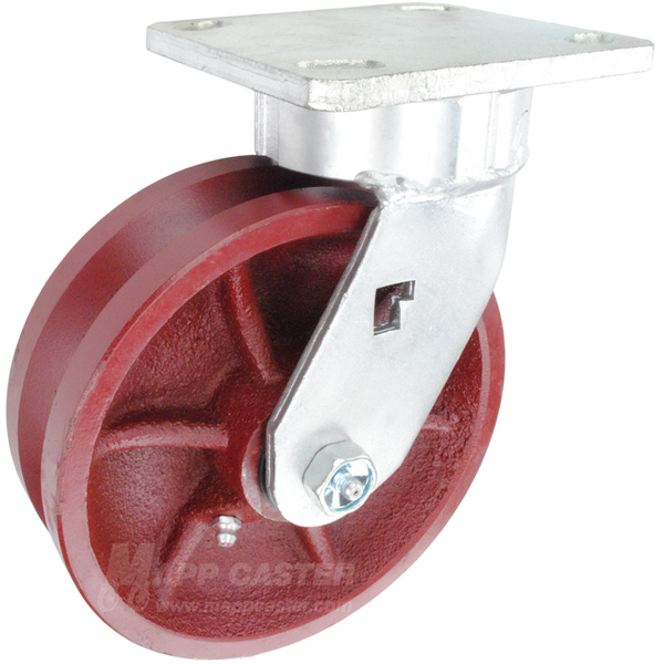 6" x 2" Ductile Steel V-Groove Wheel Kingpinless Swivel Caster - 1,500 Lbs Capacity Heavy Duty