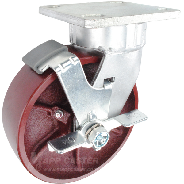 6" x 2" Ductile Steel Wheel Kingpinless Swivel Brake Caster - 2,000 Lbs Capacity Part # P51062DUCTTLB