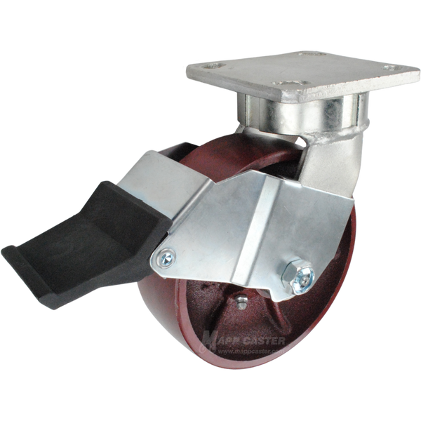 6" x 2" Ductile Steel Wheel Kingpinless Swivel Caster with Face Contact Brake - 2,000 Lbs Capacity Part # P51062DUCTFCB