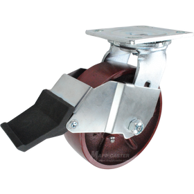 6" x 2" Ductile Steel Wheel Swivel Caster with Face Contact Brake - 1,250 Lbs Capacity Part # 146DUCT620SFCB