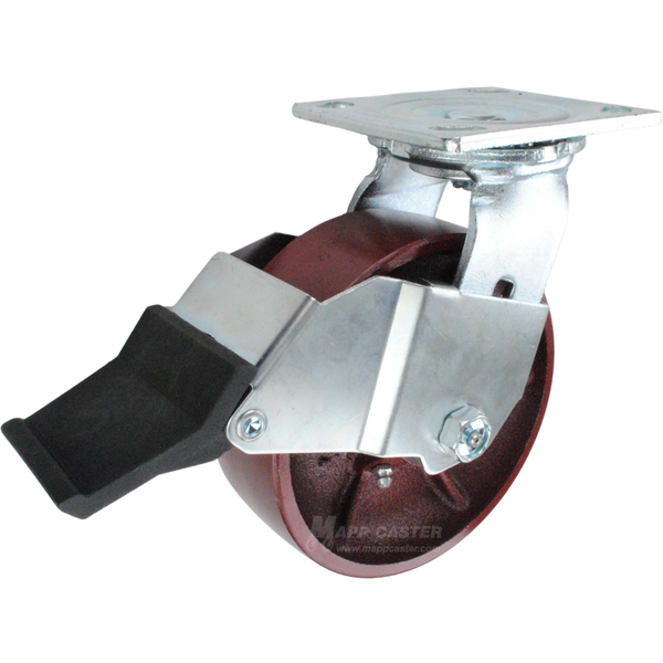 6" x 2" Ductile Steel Wheel Swivel Caster with Face Contact Brake - 1,250 Lbs Capacity Part # 146DUCT620SFCB