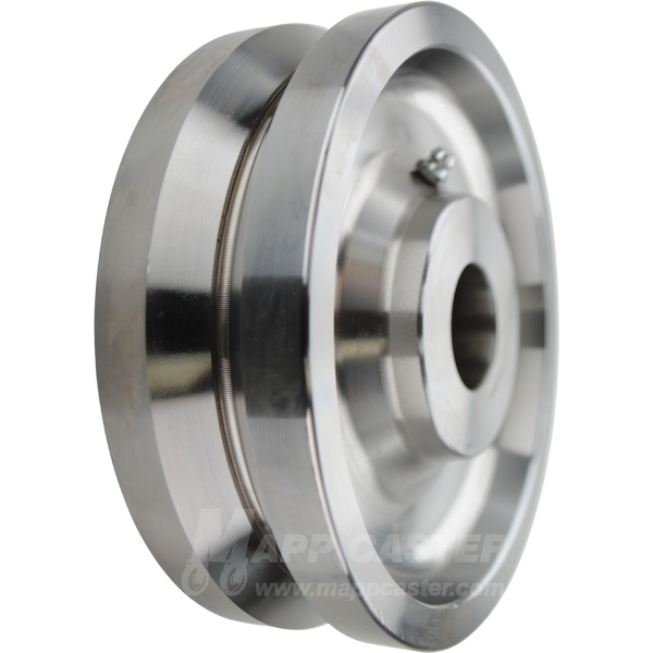 Bright Silver Zinc Plated Forged Steel V-groove wheel with greaseable zerk. 6 inch diameter by 2 inches wide