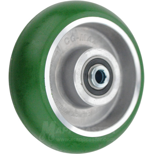 6" x 2" GC Max Green & Silver Polyurethane on Aluminum Core Wheel, heavy duty precision ball bearings, NSF Certified