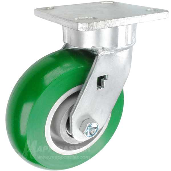 6" x 2" Green Crowned Poly on Aluminum Wheel Kingpinless Swivel Caster - 1,250 Lbs Capacity Heavy Duty