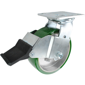 6" x 2" Green Polyurethane on Aluminum Wheel Swivel Caster with Face Contact Brake - 1200 Lbs Capacity Part # 146UARB620SFCB