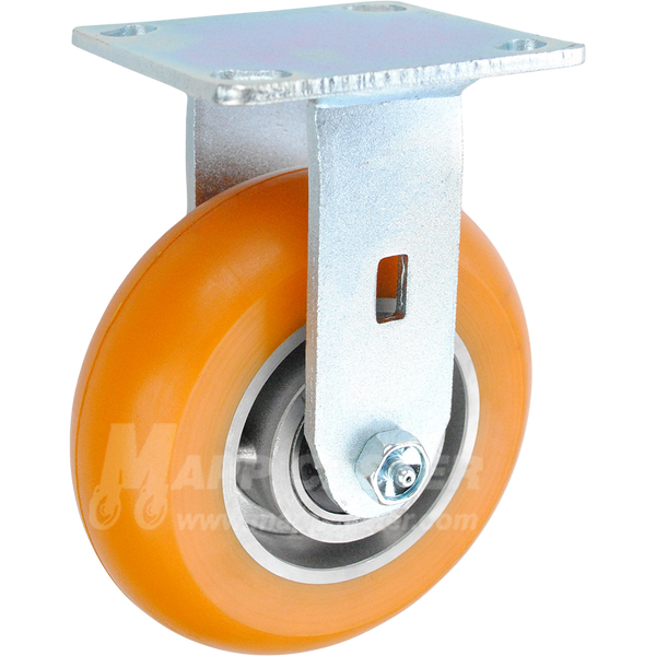 6" x 2" Orange Poly on Aluminum Wheel Kingpinless Rigid Caster - 1,000 Lbs Capacity Heavy Duty