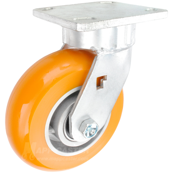 6" x 2" Orange Poly on Aluminum Wheel Kingpinless Swivel Caster - 1,000 Lbs Capacity Heavy Duty