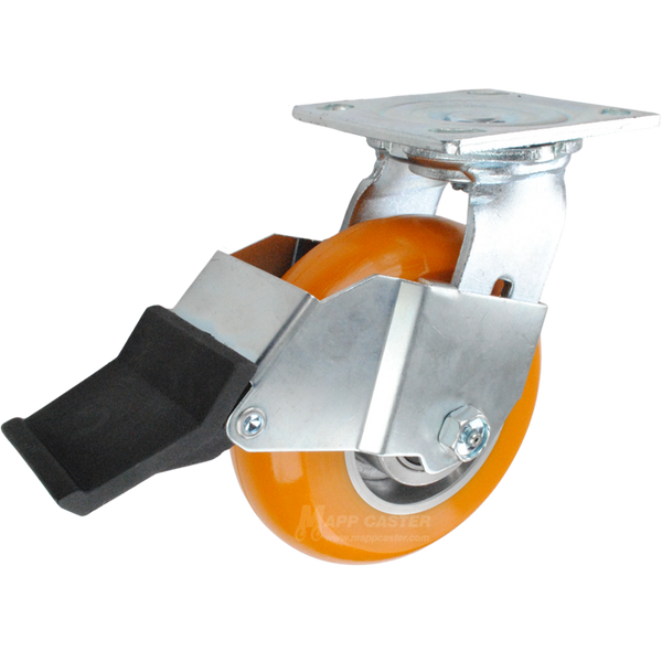 6" x 2" Orange Poly on Aluminum Wheel Swivel Caster with Face Contact Brake - 1000 Lbs Capacity Part # 146UXBB620SFCB