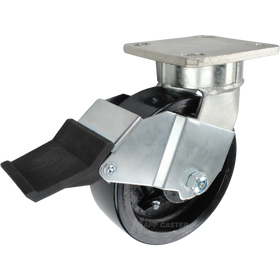 6" x 2" Polyurethane on Iron Wheel Kingpinless Swivel Caster with Face Contact Brake - 1,400 Lbs Capacity Part # P5106201601FCB