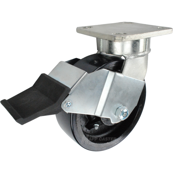 6" x 2" Polyurethane on Iron Wheel Kingpinless Swivel Caster with Face Contact Brake - 1,400 Lbs Capacity Part # P5106201601FCB