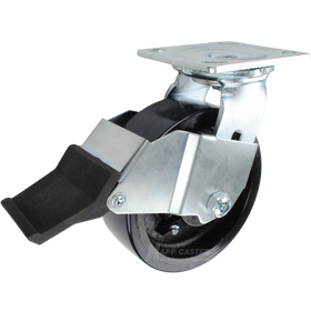 6" x 2" Polyurethane on Iron Wheel Swivel Caster with Face Control Brake - 1,250 Lbs Capacity Part # 146UIRB620SFCB