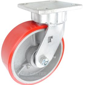 6" x 2" Red Polyurethane on Iron Wheel Kingpinless Swivel Caster - 1,200 Lbs Capacity Heavy Duty