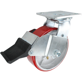 6" x 2" Red Polyurethane on Iron Wheel Swivel Caster with Face Contact Brake - 1,200 Lbs Capacity Part # 146PURB620SFCB