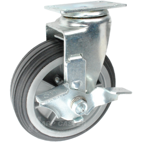 6" x 2" Semi-Pneumatic Wheel Swivel Caster with Top Lock Brake - 350 Lbs Capacity Front View