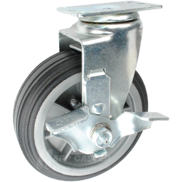6" x 2" Semi-Pneumatic Wheel Swivel Caster with Top Lock Brake - 350 Lbs Capacity Front View