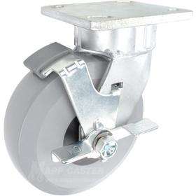 6" x 2" Solid Polyurethane Elastomer Wheel Kingpinless Swivel Brake Caster - 1,700 Lbs Capacity Part # P5106209HU1TLB